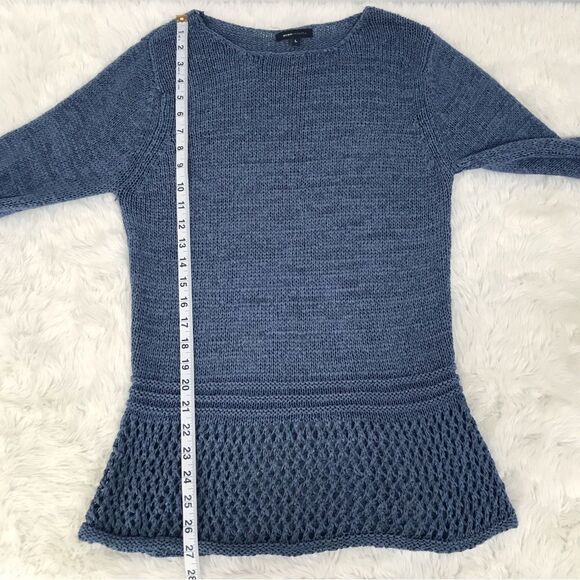 BCBGMaxAzria Blue Open Weave Tunic Sweater Long Sleeve Semi Sheer Size Large - Picture 9 of 9